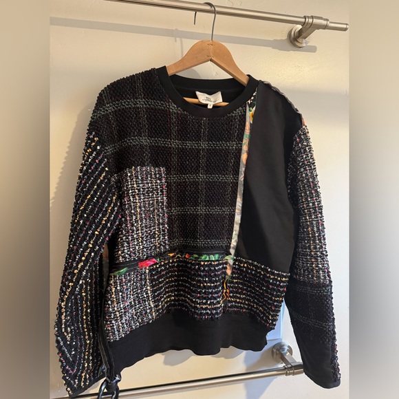 3.1 Phillip Lim Patchwork Tweed Mixed Media Crewneck Pullover sz 0 - Picture 3 of 6